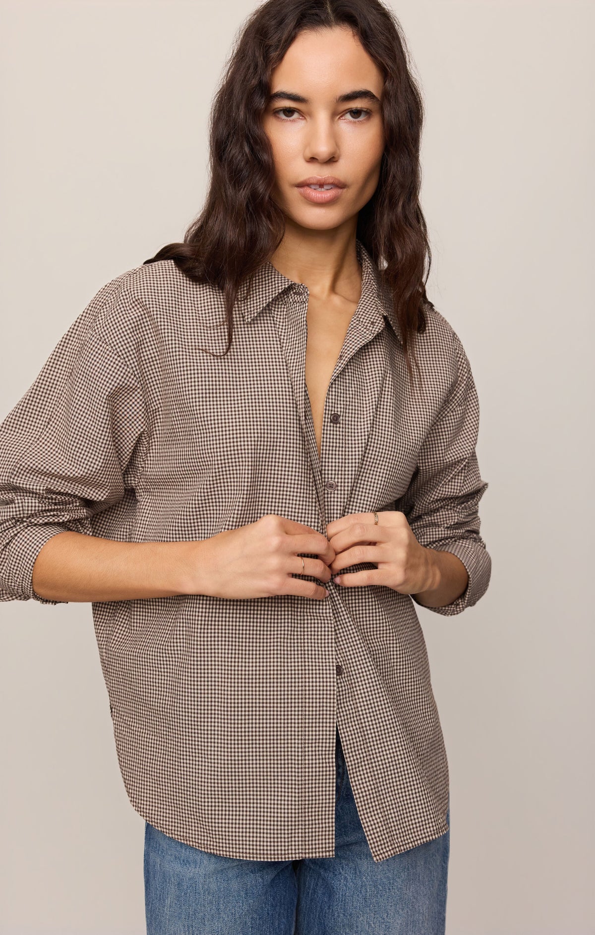 Z SUPPLY On Duty Gingham Button Up Shirt - Dark Chocolate