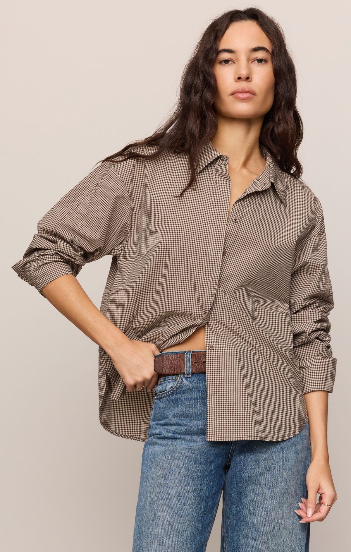 Z SUPPLY On Duty Gingham Button Up Shirt - Dark Chocolate