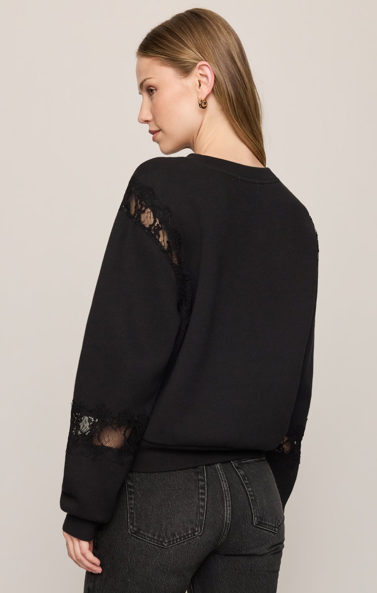Z SUPPLY Hidden Hills Lace-Trim Sweatshirt - Black