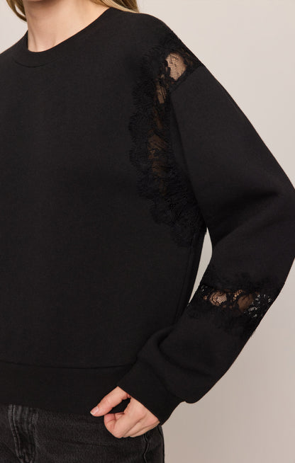 Z SUPPLY Hidden Hills Lace-Trim Sweatshirt - Black