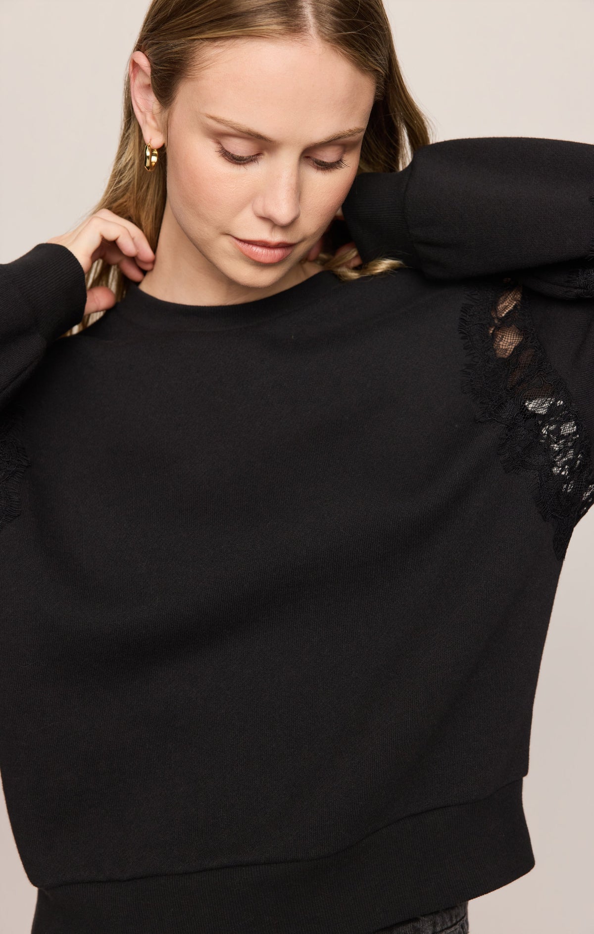 Z SUPPLY Hidden Hills Lace-Trim Sweatshirt - Black