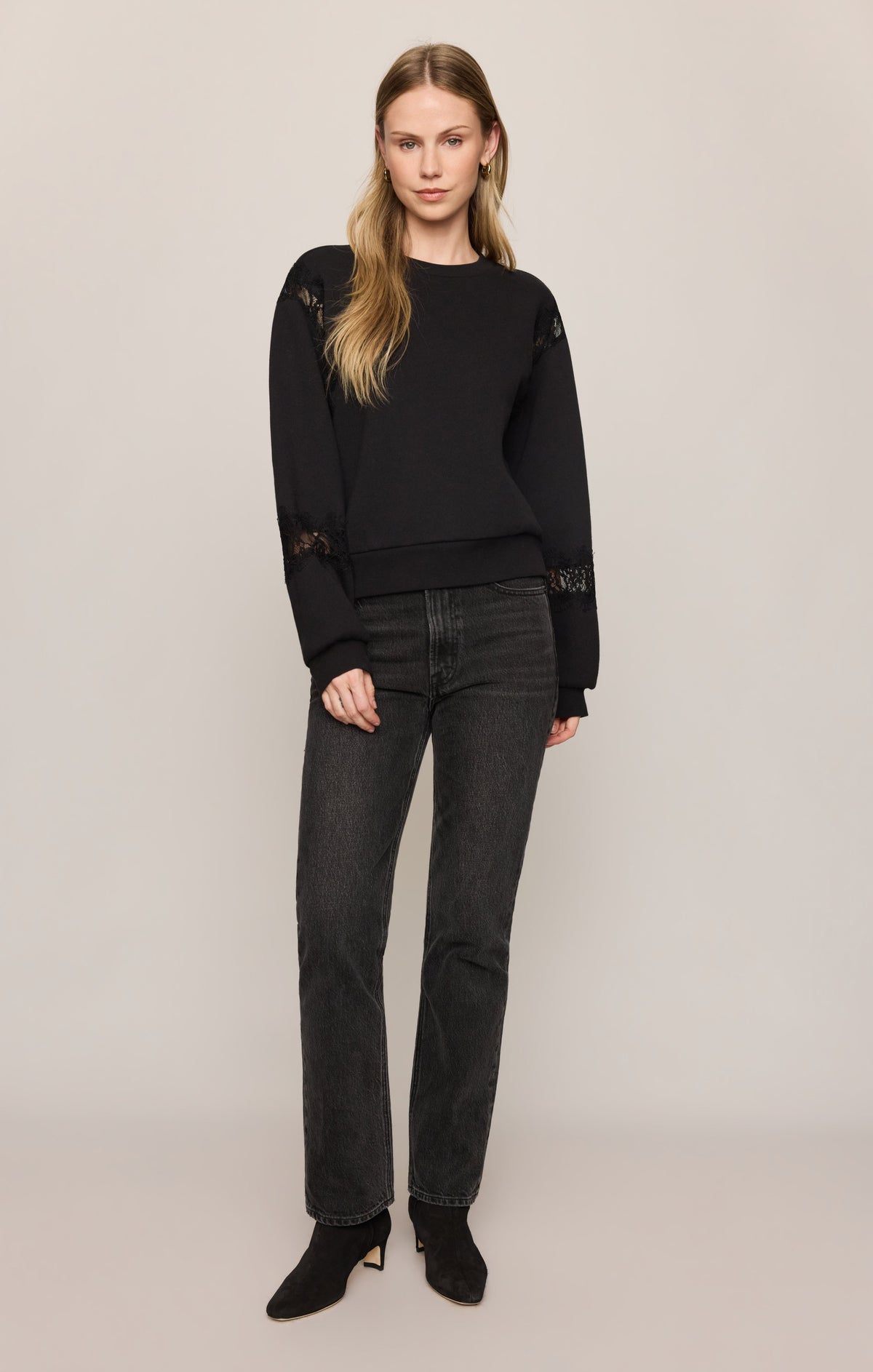 Z SUPPLY Hidden Hills Lace-Trim Sweatshirt - Black