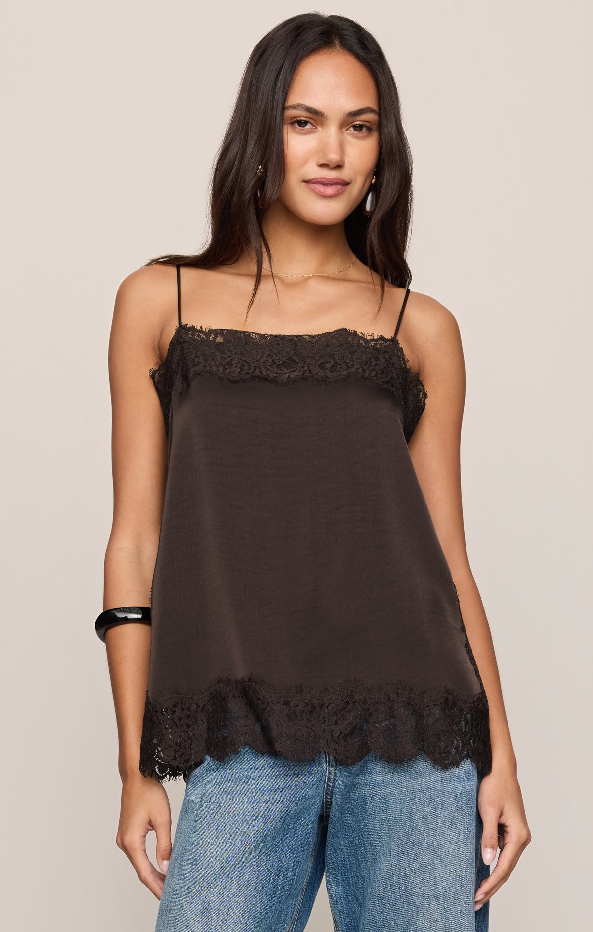 Z SUPPLY Roselle Lace Trim Cami - Cocoa Bean