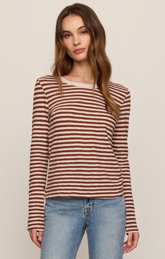 Z SUPPLY Junie Long Sleeve Stripe Slub Tee - Dark Rosewood