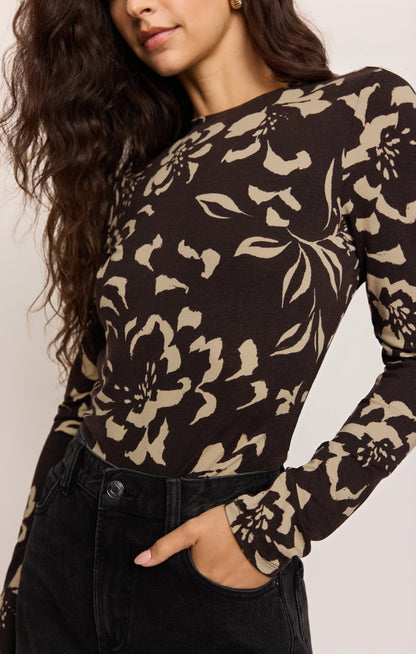 Z SUPPLY Onyx Freya Floral Long Sleeve Top - Dark Roast
