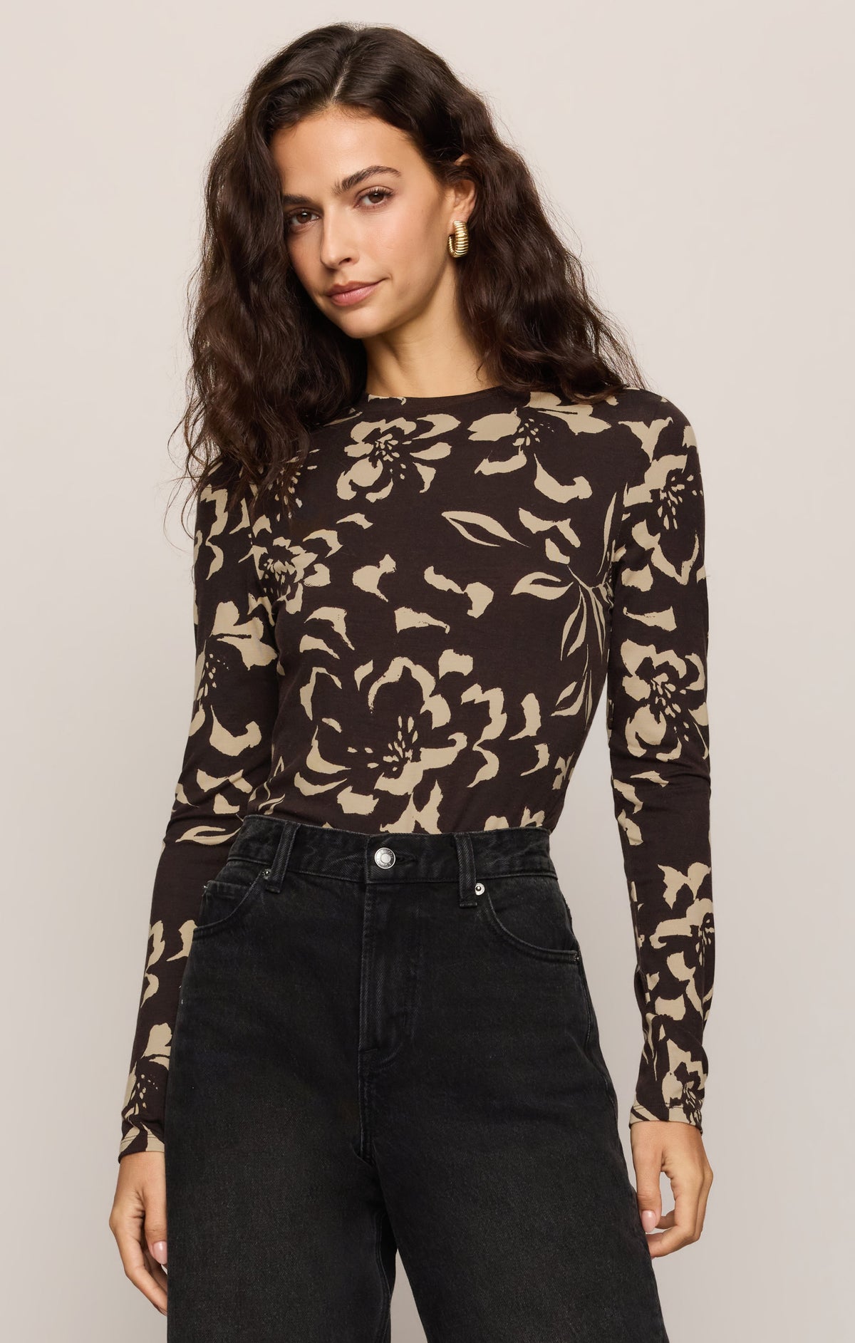 Z SUPPLY Onyx Freya Floral Long Sleeve Top - Dark Roast