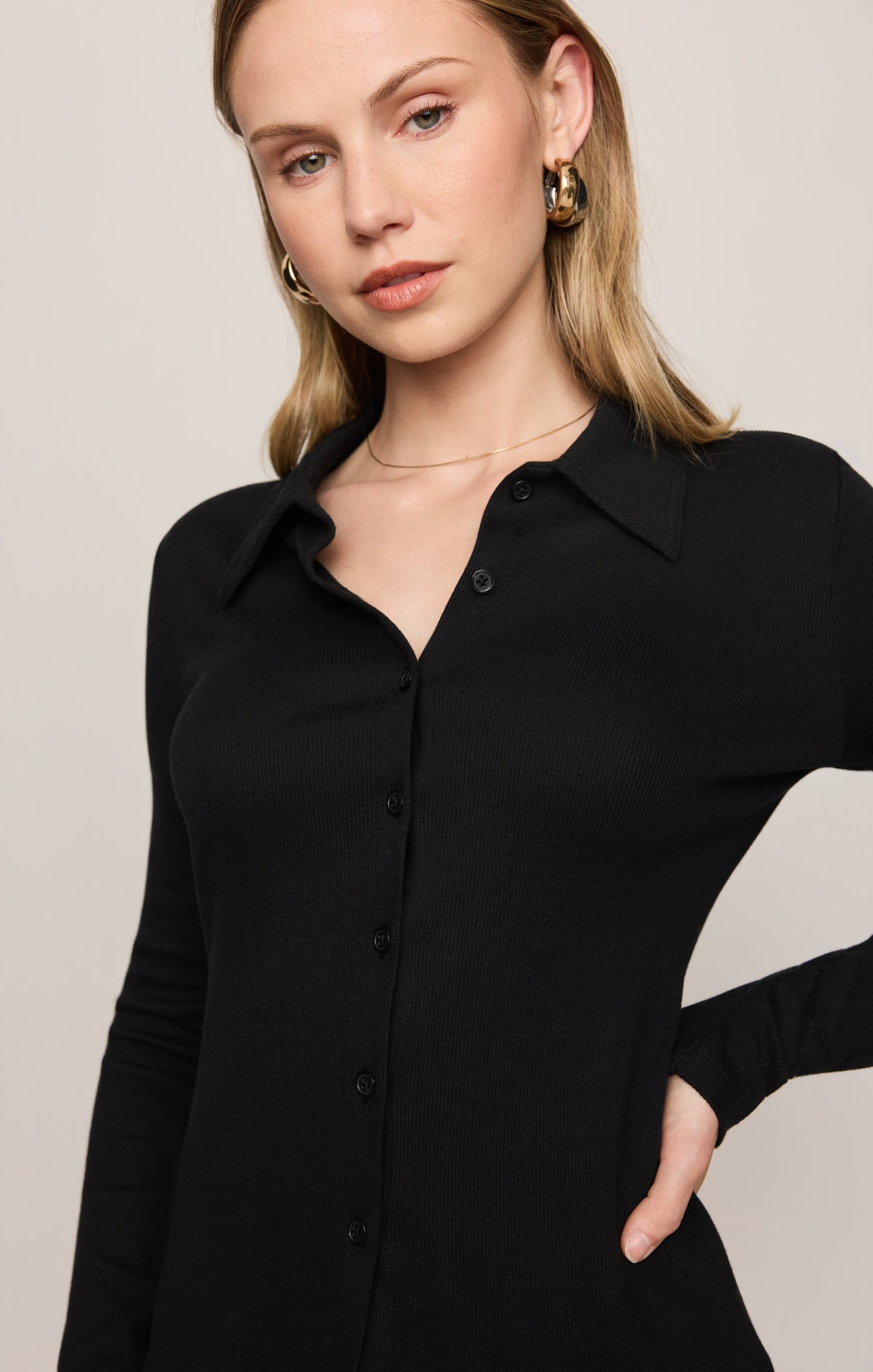 Z SUPPLY Tully Rib Button Up Top - Black