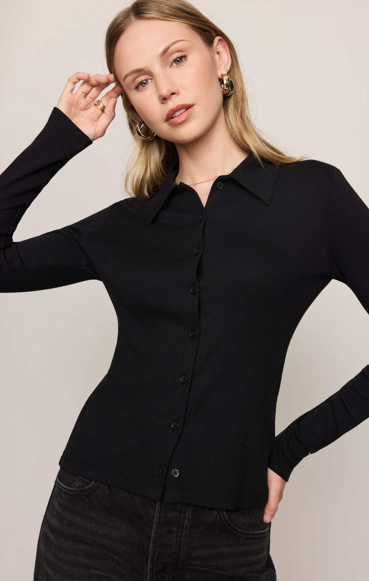 Z SUPPLY Tully Rib Button Up Top - Black