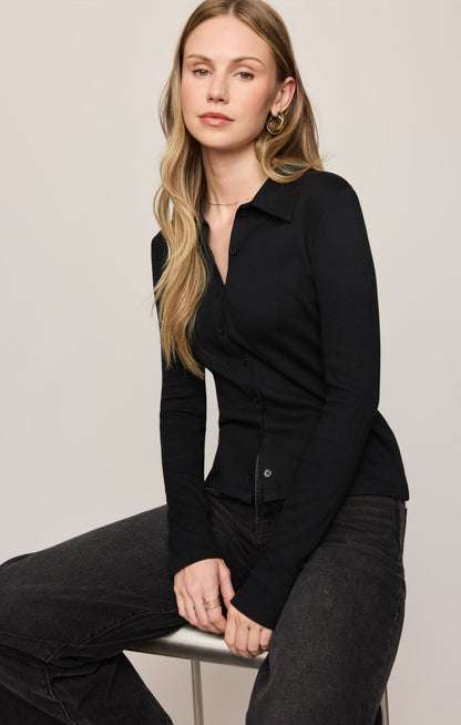 Z SUPPLY Tully Rib Button Up Top - Black