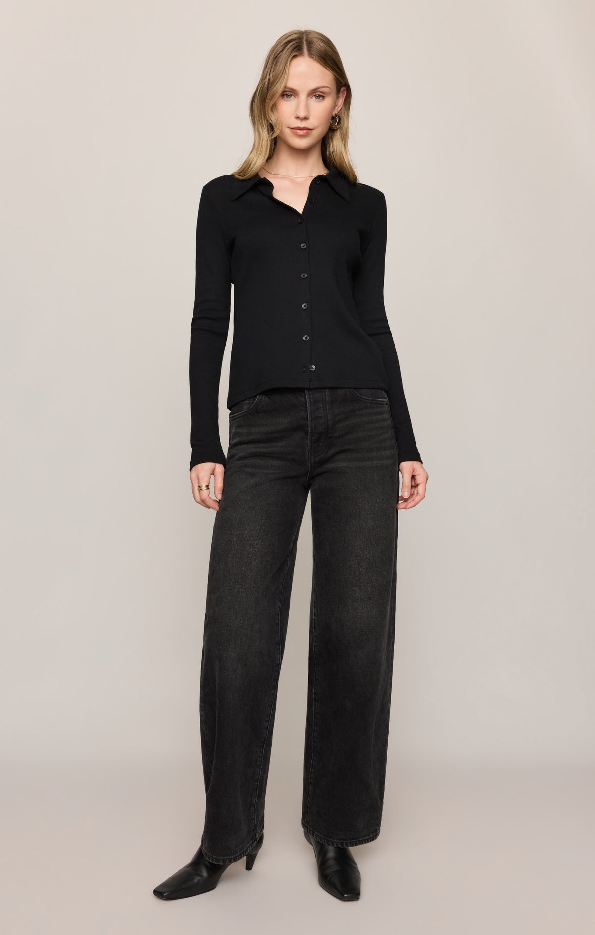 Z SUPPLY Tully Rib Button Up Top - Black