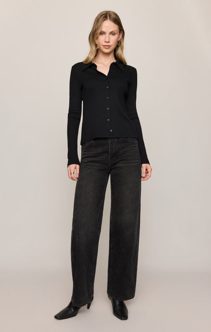 Z SUPPLY Tully Rib Button Up Top - Black