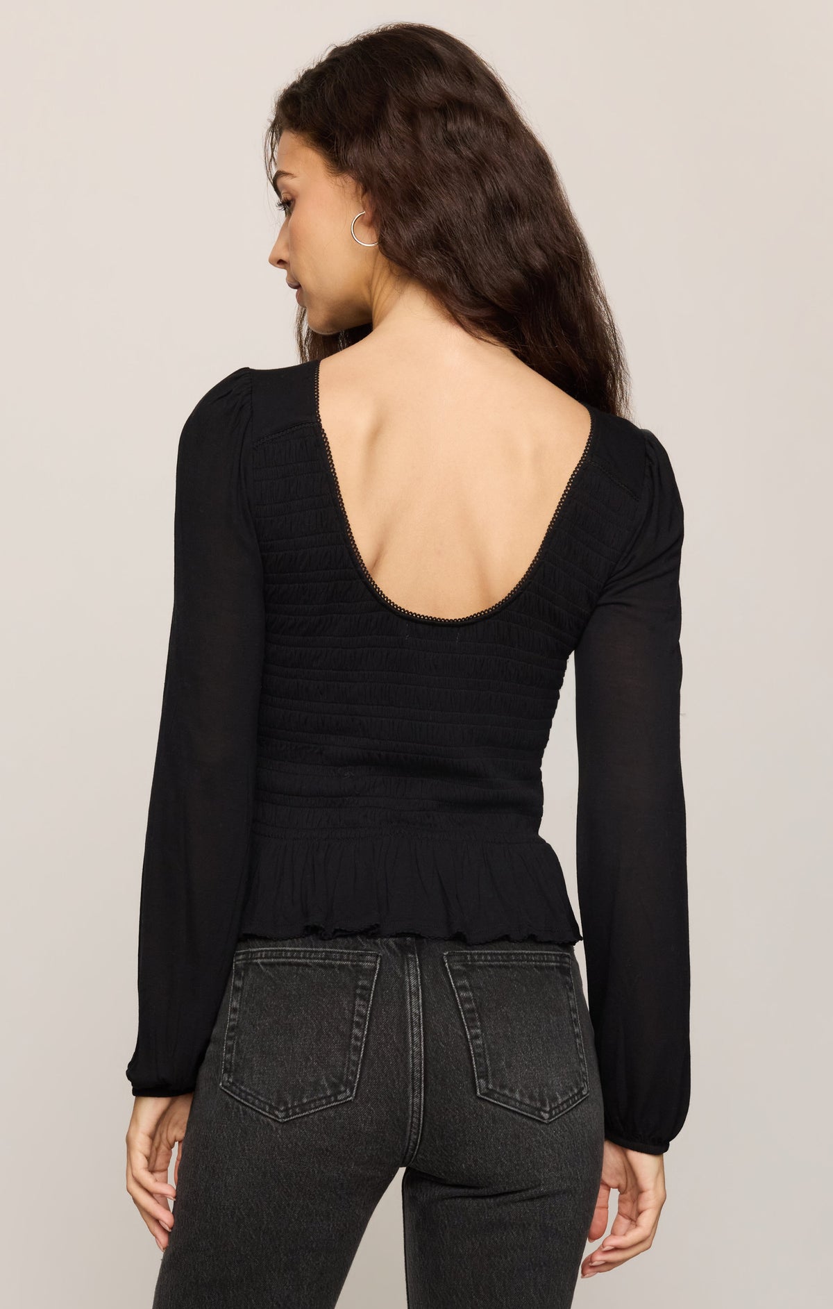 Z SUPPLY Carey Smocked Peplum Top - Black
