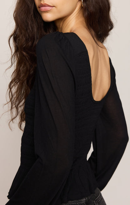 Z SUPPLY Carey Smocked Peplum Top - Black