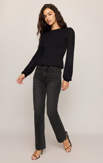 Z SUPPLY Carey Smocked Peplum Top - Black