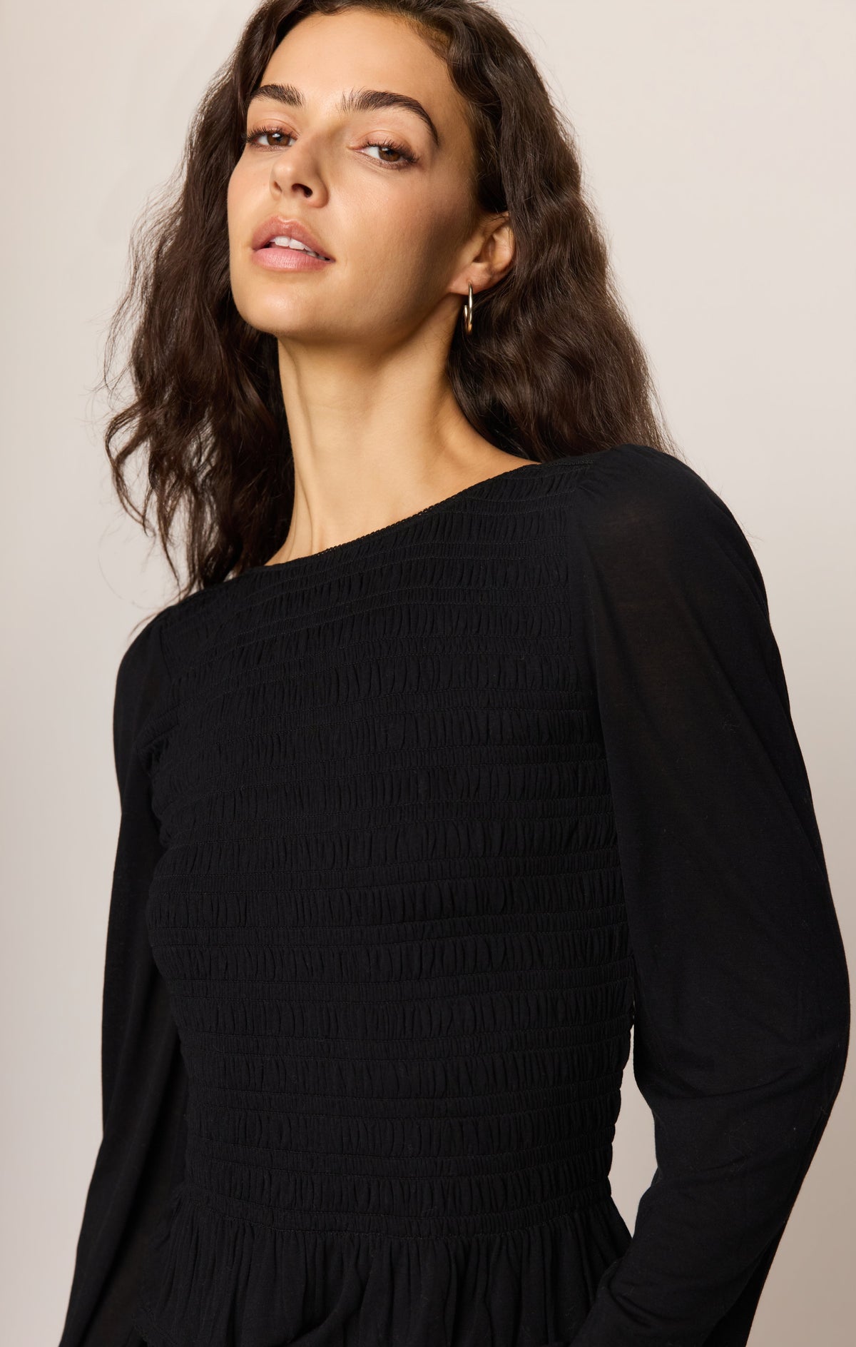 Z SUPPLY Carey Smocked Peplum Top - Black