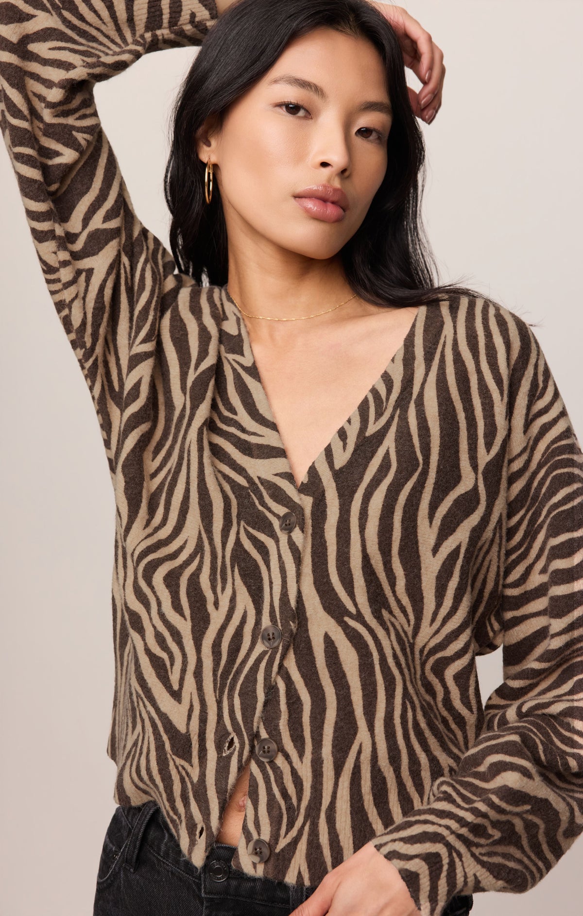 Z SUPPLY All The Wild Zebra Cardigan - Dark Chocolate