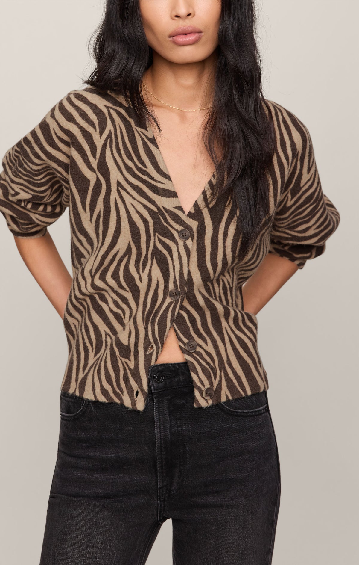 Z SUPPLY All The Wild Zebra Cardigan - Dark Chocolate