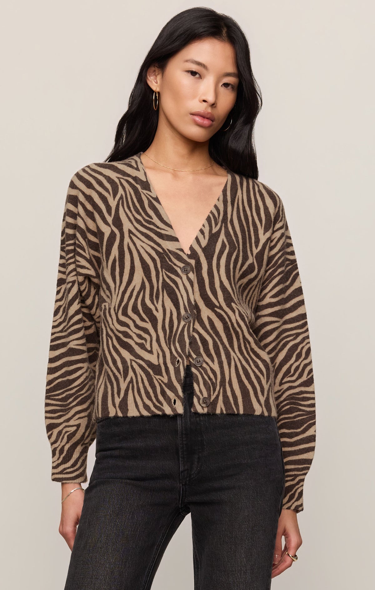Z SUPPLY All The Wild Zebra Cardigan - Dark Chocolate
