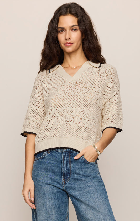 Z SUPPLY Denman Crochet Polo Sweater - Sandstone