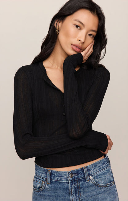 Z SUPPLY Rowena Fine Knit Henley - Black