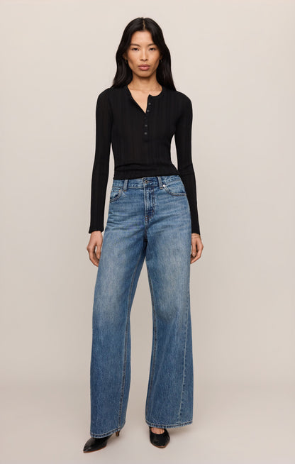 Z SUPPLY Rowena Fine Knit Henley - Black