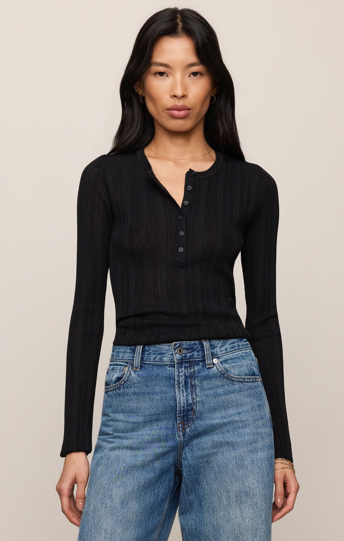 Z SUPPLY Rowena Fine Knit Henley - Black