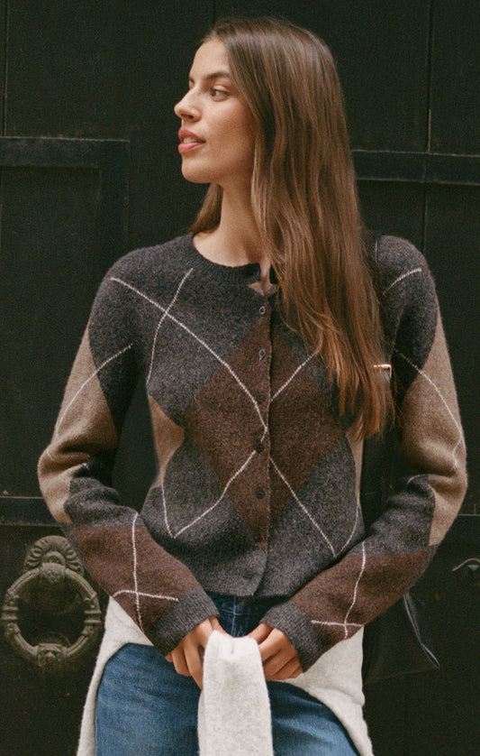 Z SUPPLY Medina Argyle Cardigan - Charcoal Heather