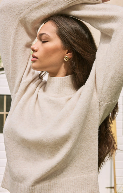 Z SUPPLY Nessa Mock Neck Sweater - Light Oatmeal Heather