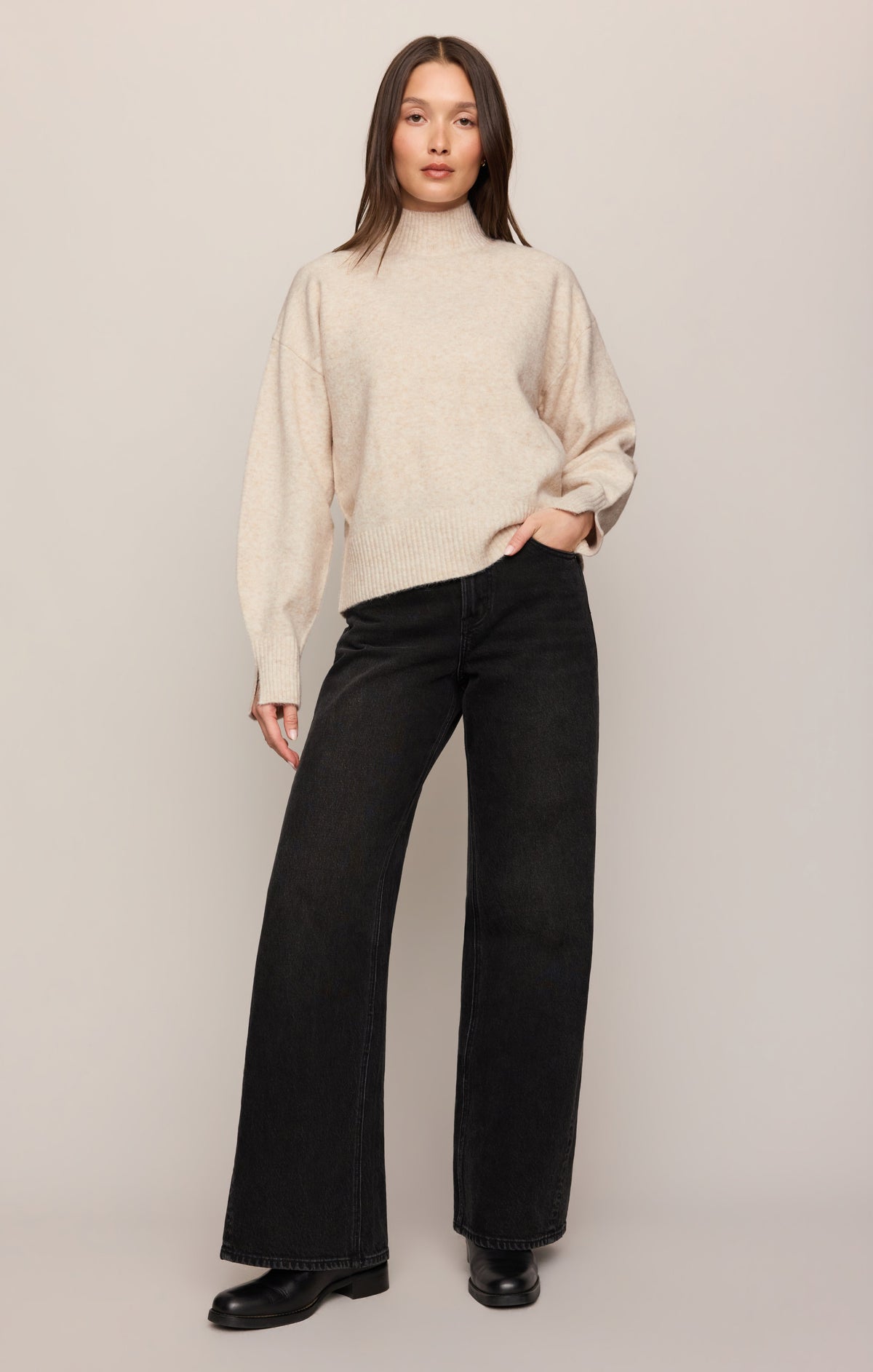 Z SUPPLY Nessa Mock Neck Sweater - Light Oatmeal Heather