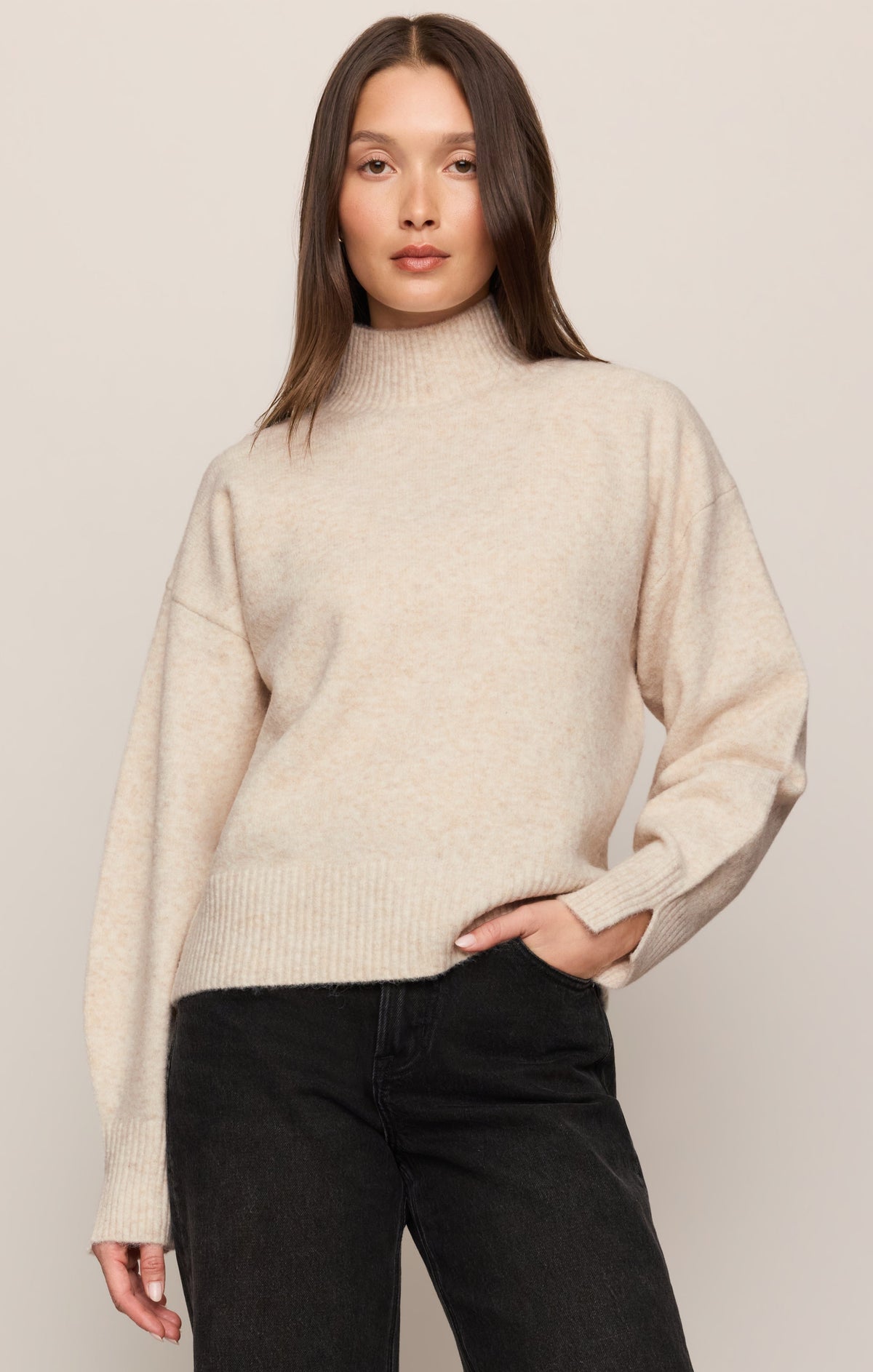 Z SUPPLY Nessa Mock Neck Sweater - Light Oatmeal Heather